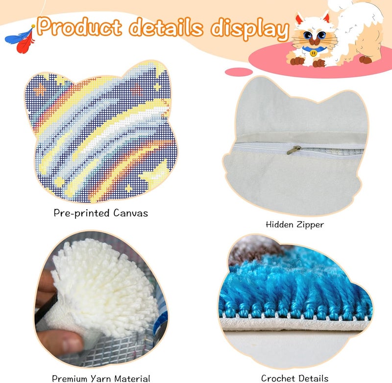 YP Latch Hook Kit DIY Crochet Carpet Pillowcase for Adults Beginners,Starry Sky Patterns Pre-Printed Canvas Yarn Rug Hooking Kits Creative Craft Home Decor,17"X17" - Image 5